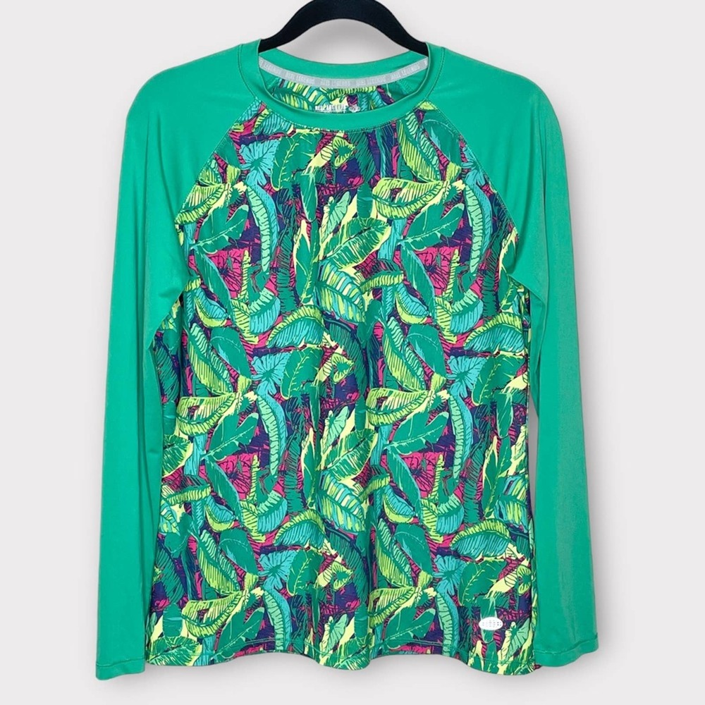 Reel Legends Green and Purple Leaf Print Swim Coverup